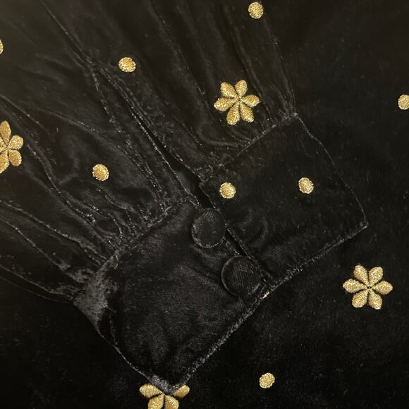 Sézane 36 Galeo Velvet Blouse | Black Gold Embroidered Flowers, US 4 S, NWT - Picture 9 of 15